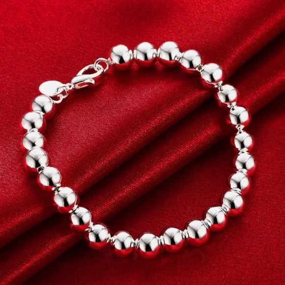 Sterling Silver Classic Simple 8 MM Bead Bracelet - Picture 1 of 7